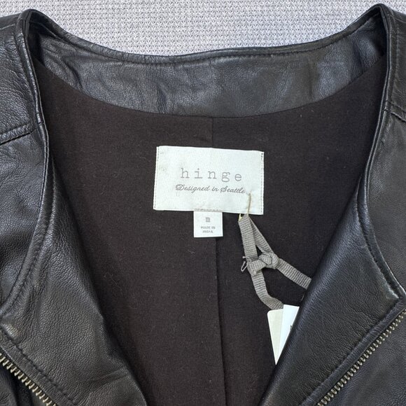 Hinge Womens Motorcycle Jacket Black Leather Full Zip Laser Cut Lined Size M NWT - Picture 8 of 16